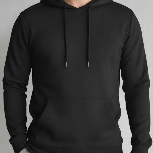 1 Pc Men's Polyester Plain Hoodie-Black