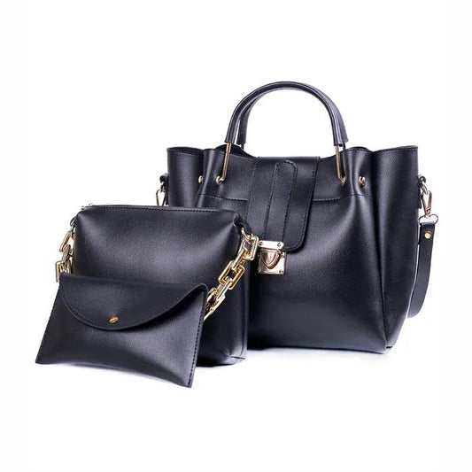 Girl's PU Leather Plain Hand Bag Set