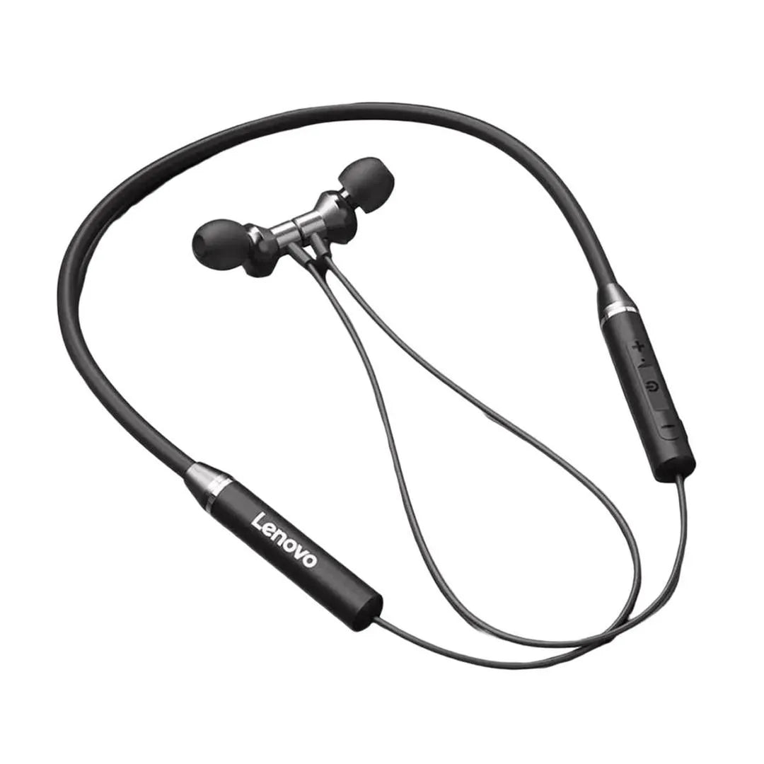 Lenovo wireless neckband earphones on a white background