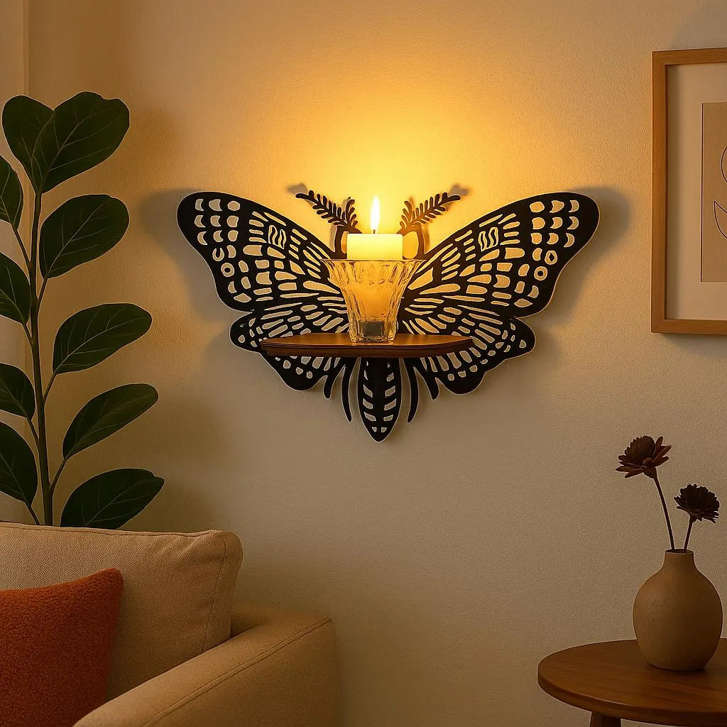Pack of 3 Butterfly Shaped Wooden Wall Shelf  Decorative Wall Hanging Rack for Living Room & Bedroom
