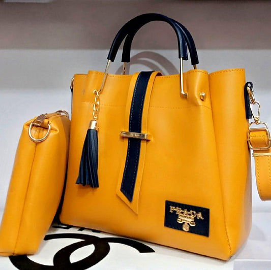 Women's PU Leather Plain Hand Bag Set