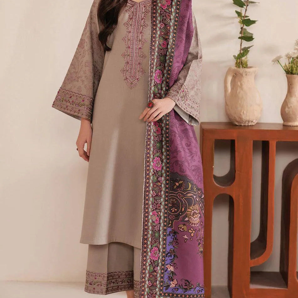 3 Pcs Women's Unstitched Embroidered Suit - Beauty of Charm