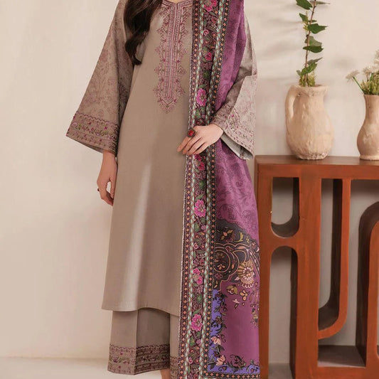 3 Pcs Women's Unstitched Embroidered Suit - Beauty of Charm