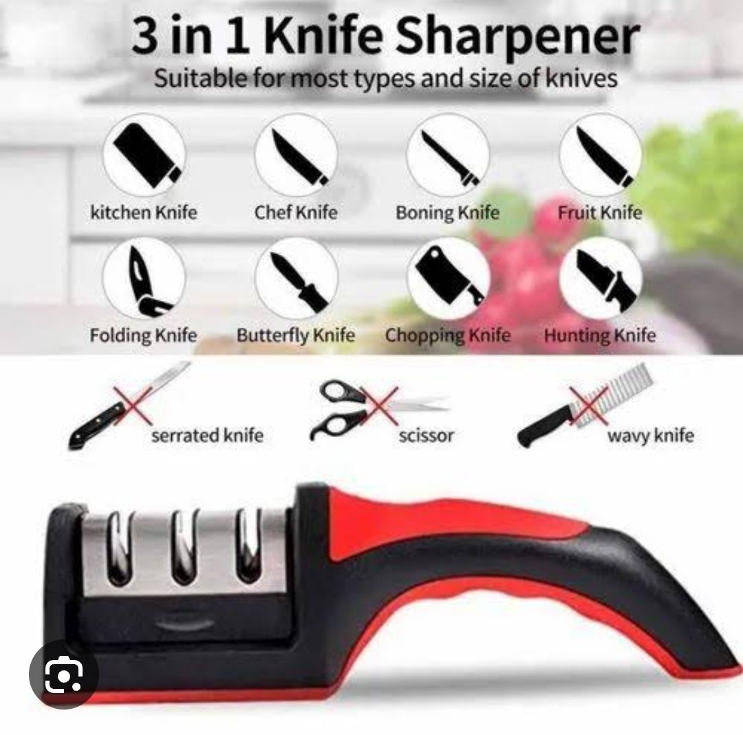 3 in 1 Manual Knife Sharpening Kitchen Accessories Manual Stainless Steel 3 Stage Kitchen Handheld Knife Sharpener - Beauty of Charm