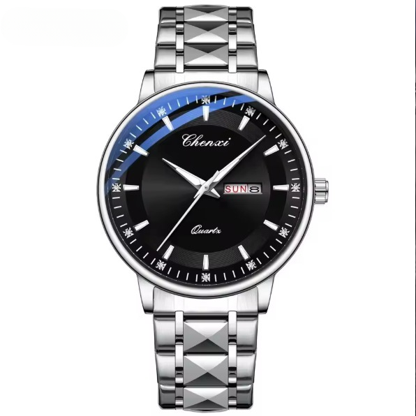 Chexi601OriginalMen_sWatch_StylishandDurableAnalogQuartzTimepieceforDailyOfficeWear_BusinessMeetings_andFormalOccasions_WithoutBox_-Silverblackdial1