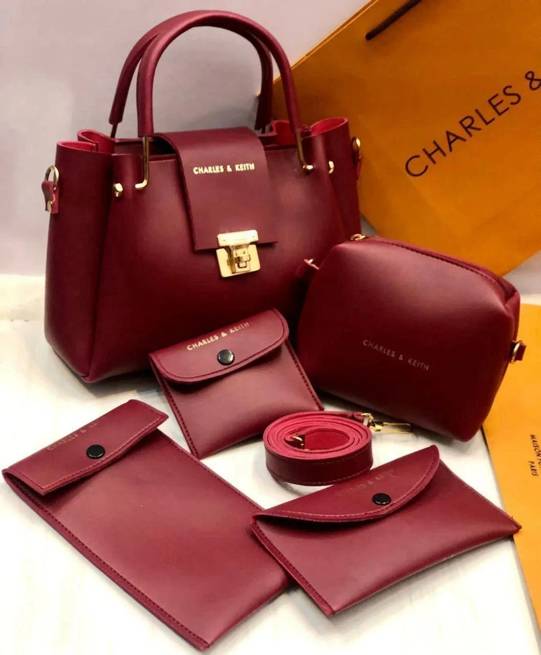 Stylish Women's Leather Hand Bag Set - 5 Pcs in Vibrant Colors