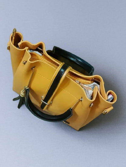 Women's PU Leather Plain Hand Bag Set